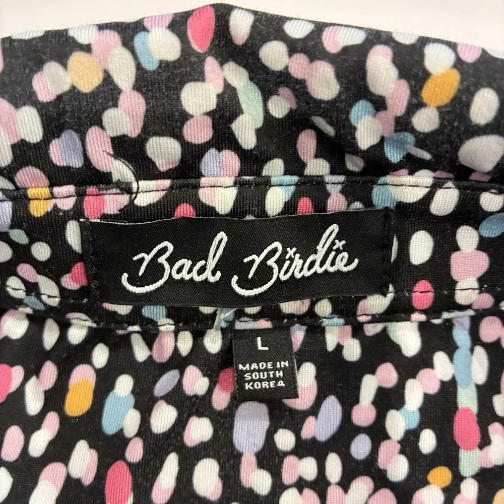 Bad Birdie Polo Shirt Mens Large Black Geo Print Golf Performance Stretch